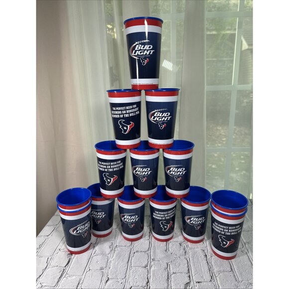 Set of 15 Blue Houston Texans Bud Light Plastic 18 oz. Reusable Cups 6” NEW - Picture 1 of 9